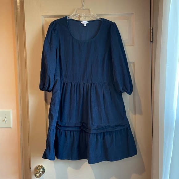 Time and Tru Navy Blue Tiered Dress w/Quarter Length Sleeves, Size Medium - Picture 1 of 8
